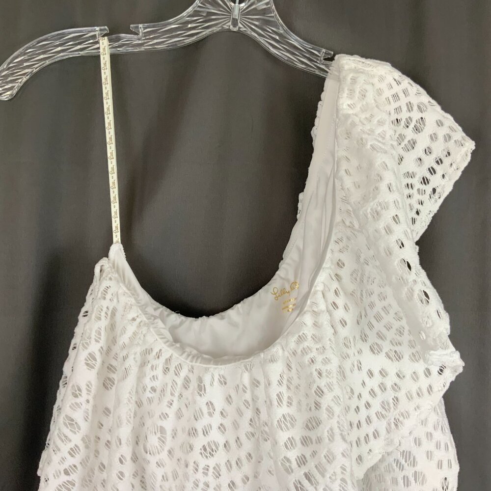 Lilly Pulitzer White Matteo One Shoulder Top Sea Urchin Terry Lace Sz XL - Picture 5 of 16